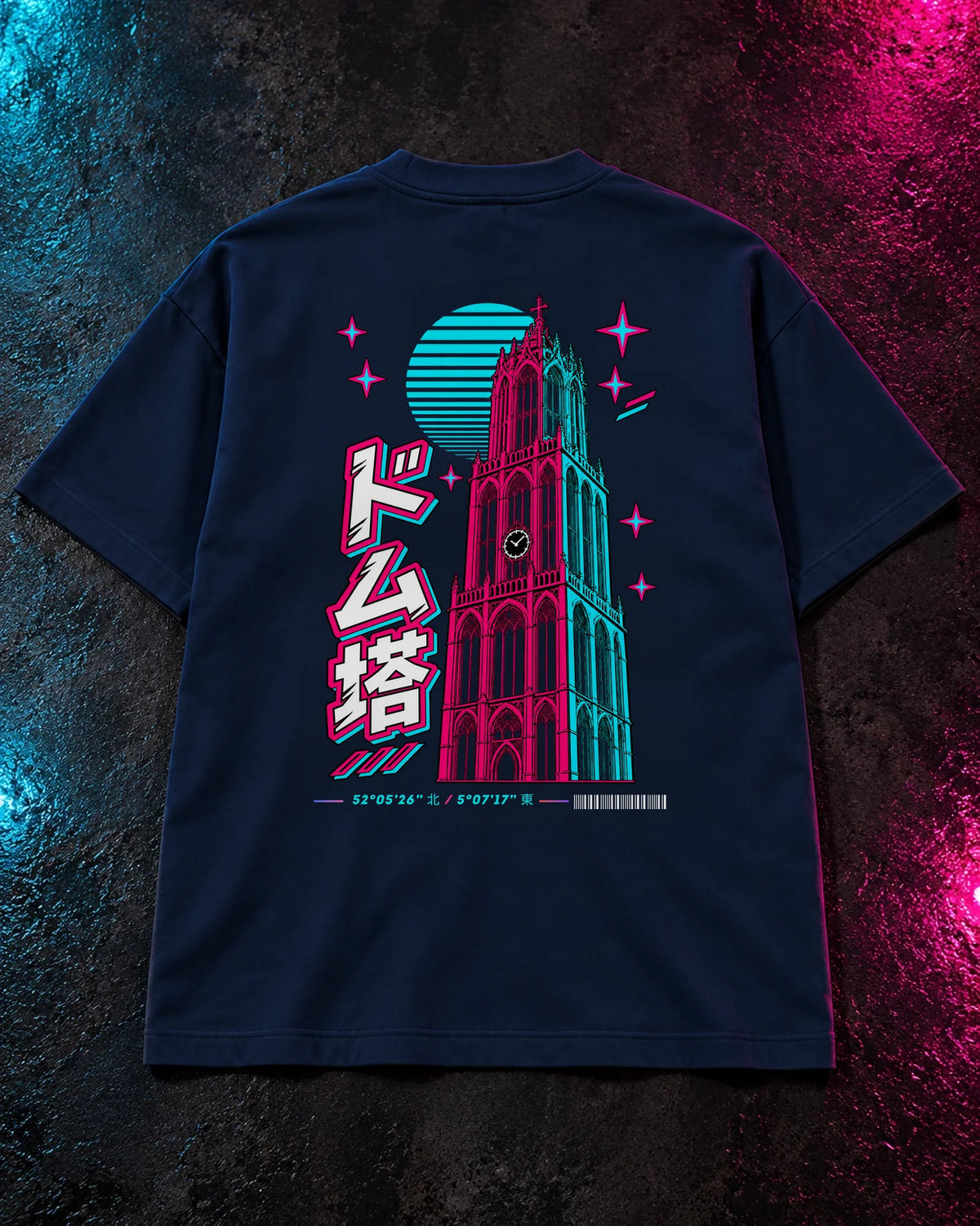 Fudō oversized unisex 280 GSM tee with dropped shoulders — back artwork laid flat