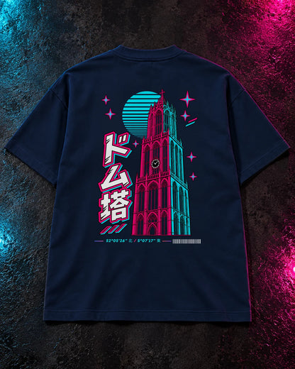Fudō oversized unisex 280 GSM tee with dropped shoulders — back artwork laid flat