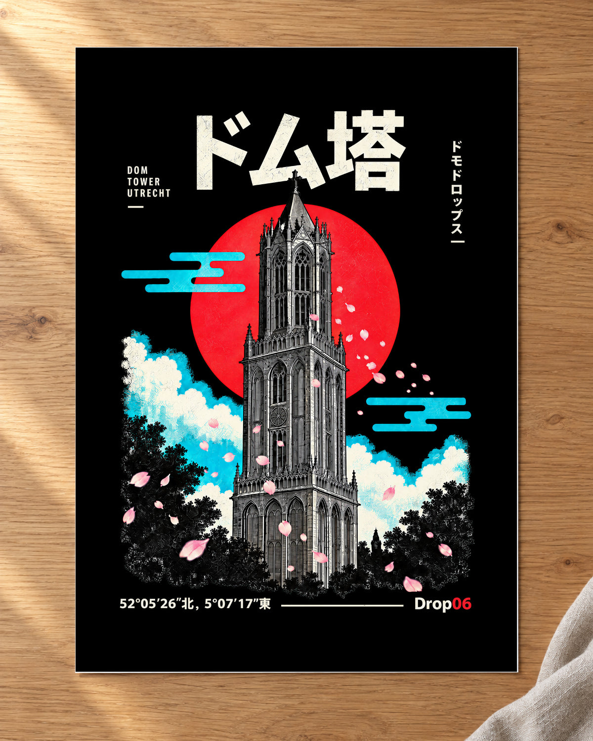 Yami Poster 闇 — Origin artwork resting on a table