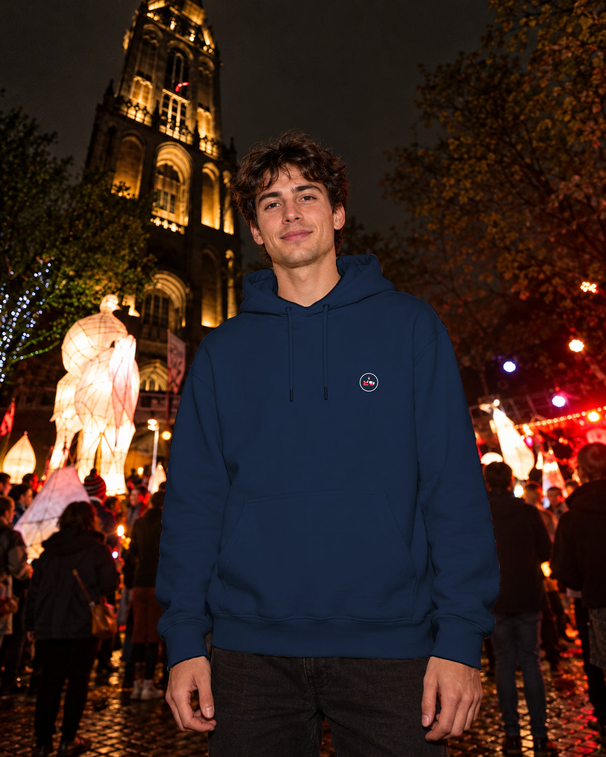 Nukumori Hoodie 温もり | Candle — Navy — vooraanzicht met origineel borstlogo