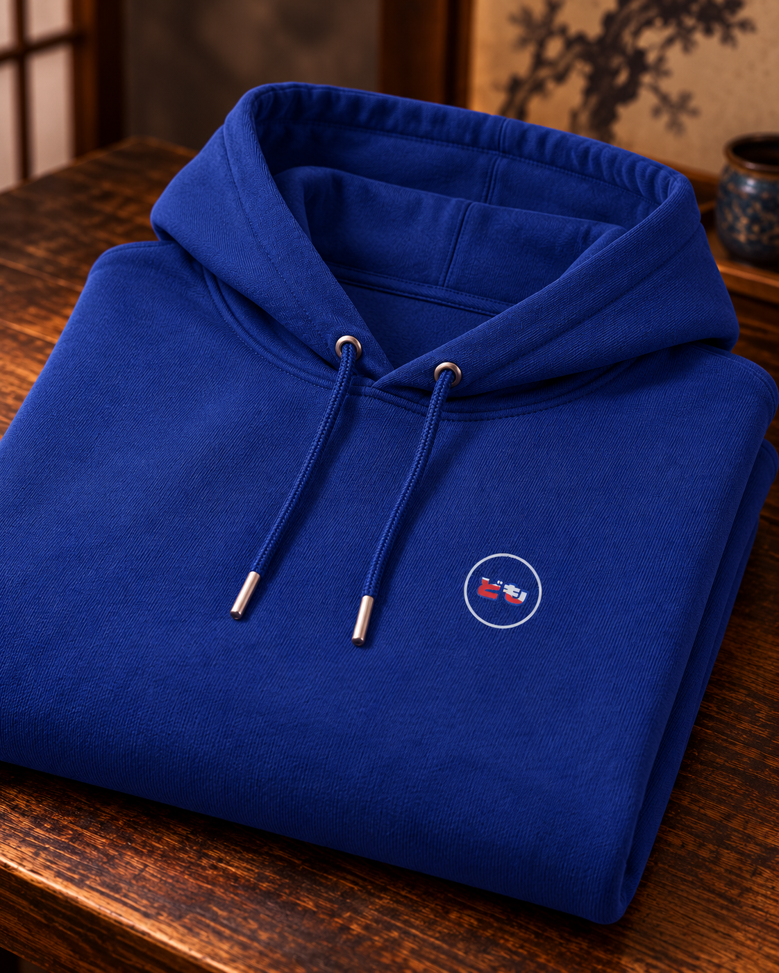 Nukumori Cruiser 2.0 unisex relaxed-medium-fit 350 GSM hoodie — folded garment, cotton fabric and printed Domo chest logo