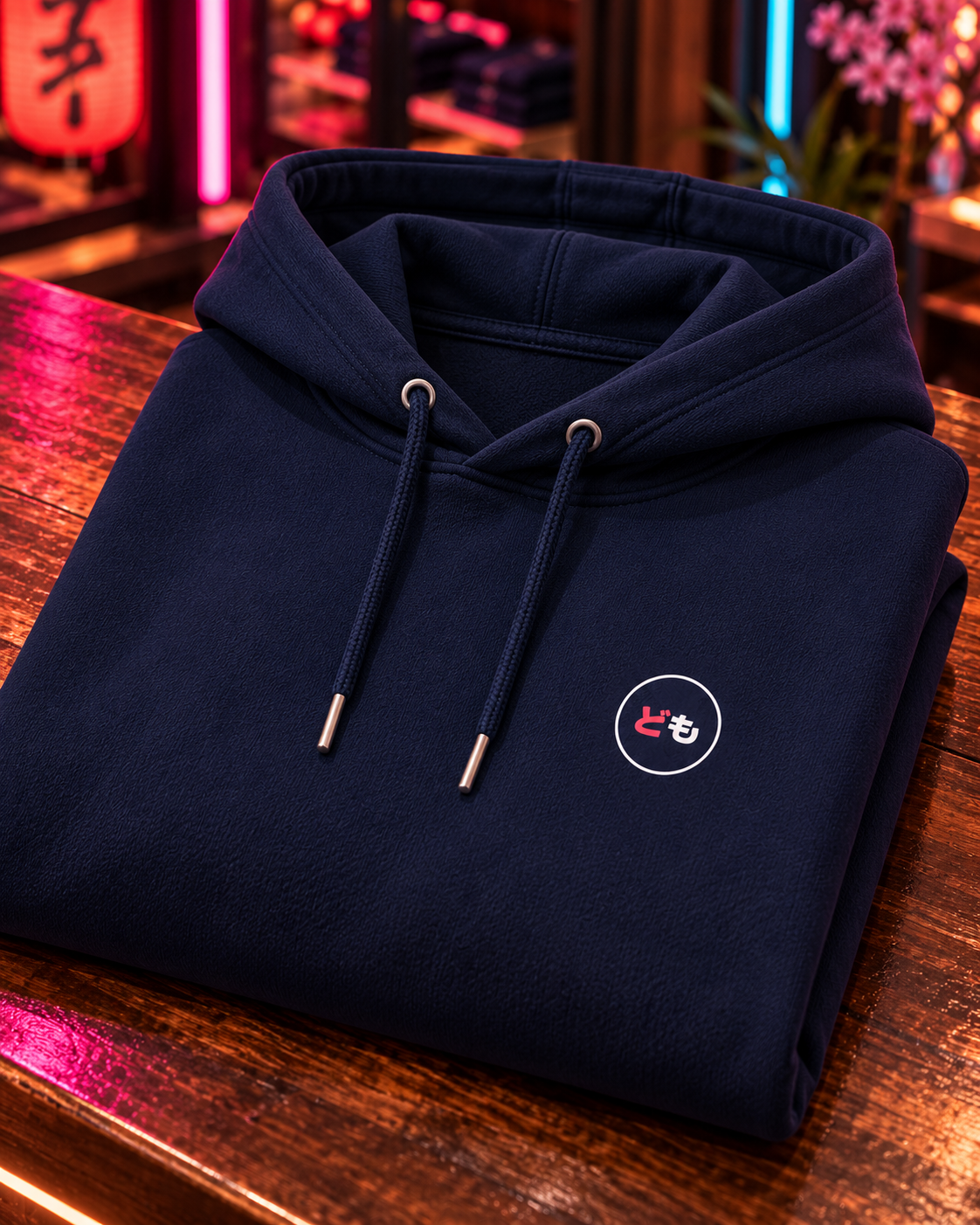 Nukumori Cruiser 2.0 unisex relaxed-medium-fit 350 GSM hoodie — folded garment, cotton fabric and printed Domo chest logo