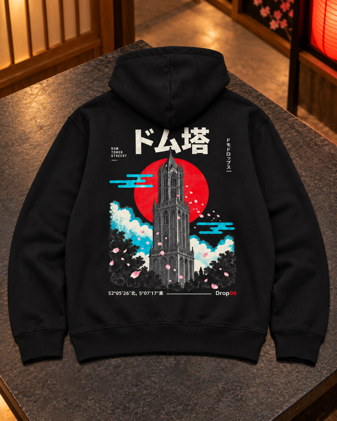 Nukumori Cruiser 2.0 unisex relaxed-medium-fit 350 GSM hoodie — back artwork laid flat