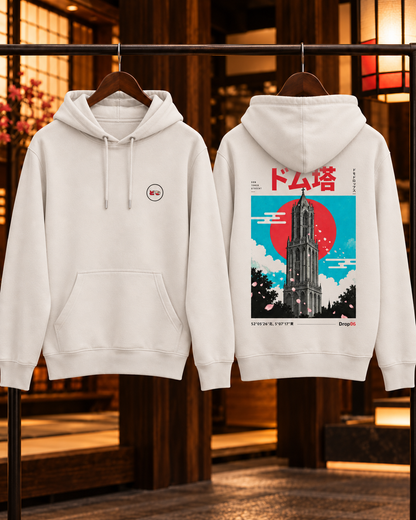 Nukumori Cruiser 2.0 unisex relaxed-medium-fit 350 GSM hoodie — front and back on hangers