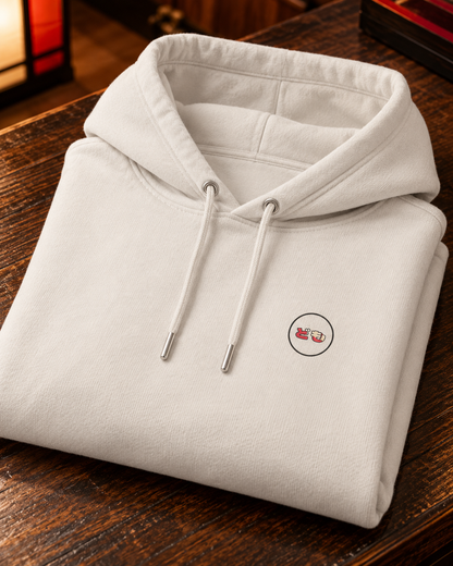 Nukumori Cruiser 2.0 unisex relaxed-medium-fit 350 GSM hoodie — folded garment, cotton fabric and printed Domo chest logo
