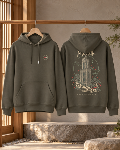 Nukumori Cruiser 2.0 unisex relaxed-medium-fit 350 GSM hoodie — front and back on hangers