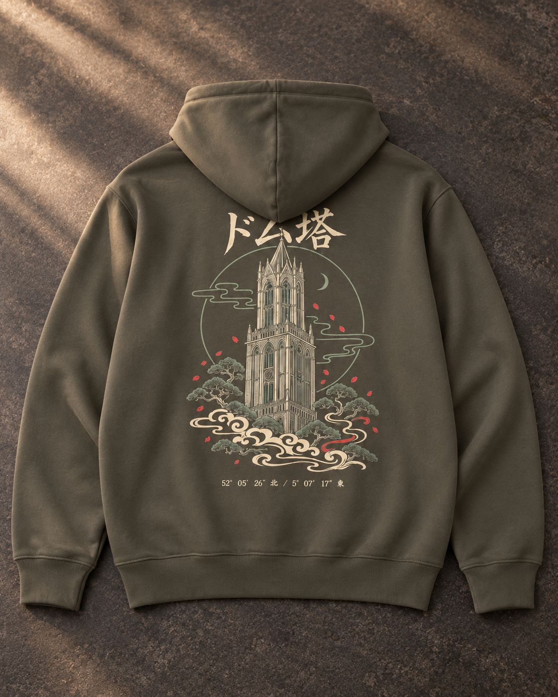 Nukumori Cruiser 2.0 unisex relaxed-medium-fit 350 GSM hoodie — back artwork laid flat