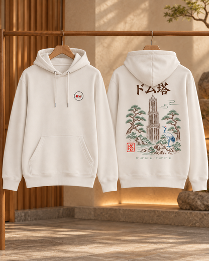 Nukumori Cruiser 2.0 unisex relaxed-medium-fit 350 GSM hoodie — front and back on hangers