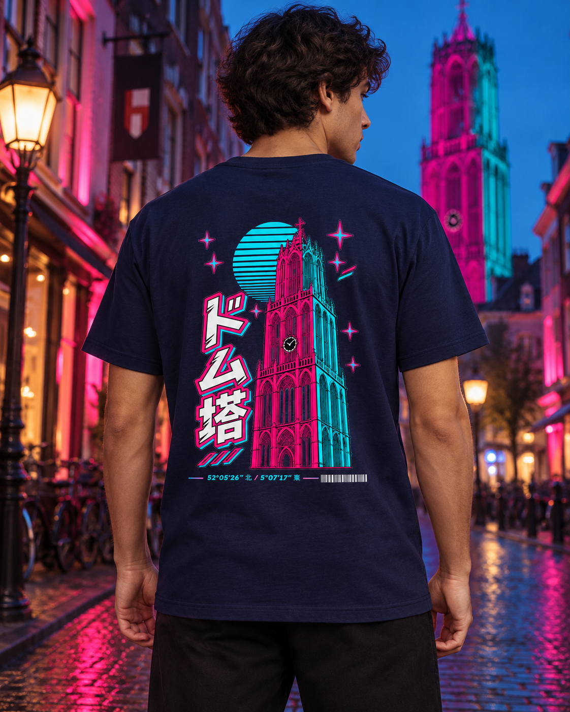 Kata Creator 2.0 medium-fit unisex 180 GSM tee — Neo — back artwork on model