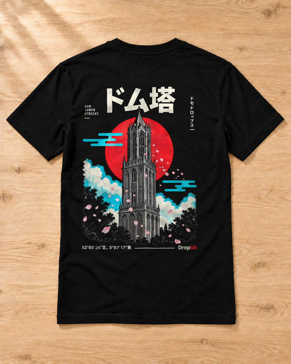 Kata Tee 型 | Origin Dark — back artwork laid flat on a table