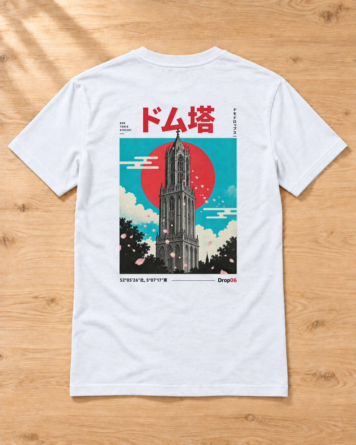 Kata Tee 型 | Origin Light — back artwork laid flat on a table