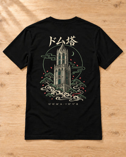 Kata Tee 型 | Zen Dark — back artwork laid flat on a table