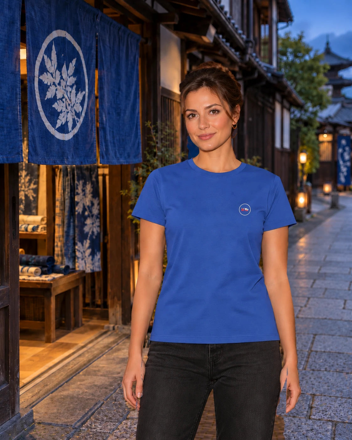 Saki Tee 咲 | Ink – front view in its Japanese setting