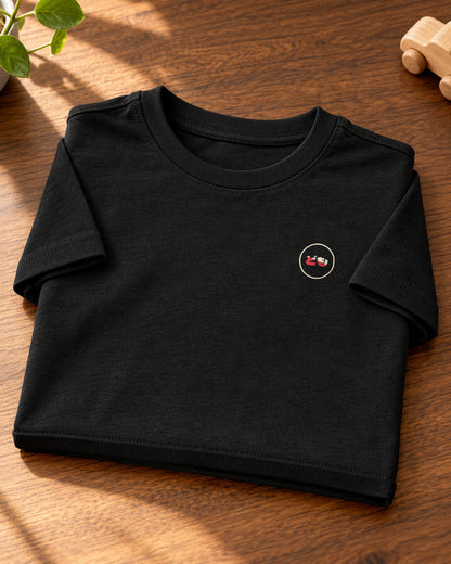 Wakaba Kids Tee 若葉 | Ink — folded garment showing the Domo chest logo
