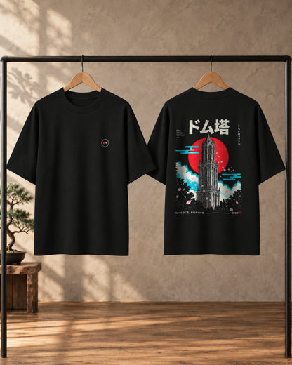 Fudō Tee 不動 | Origin Dark — front and back views on hangers