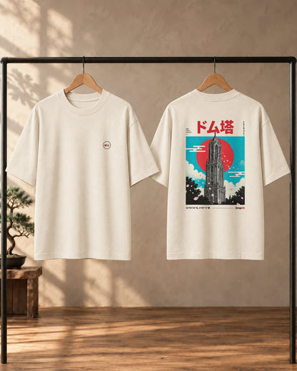Fudō Tee 不動 | Origin Light — front and back views on hangers