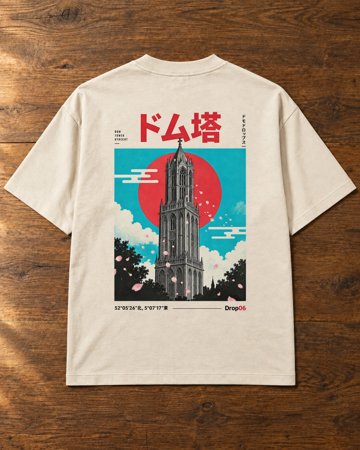 Fudō Tee 不動 | Origin Light — back artwork laid flat on a table