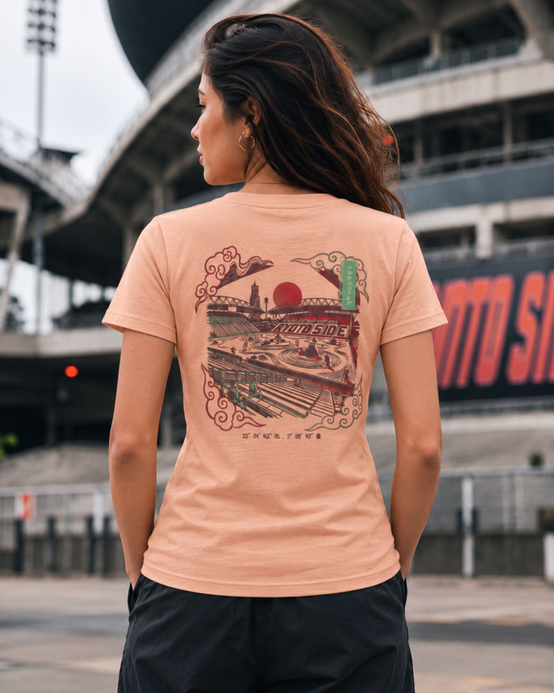 Saki Women's Tee 咲 | Ink — women's fit — model back view